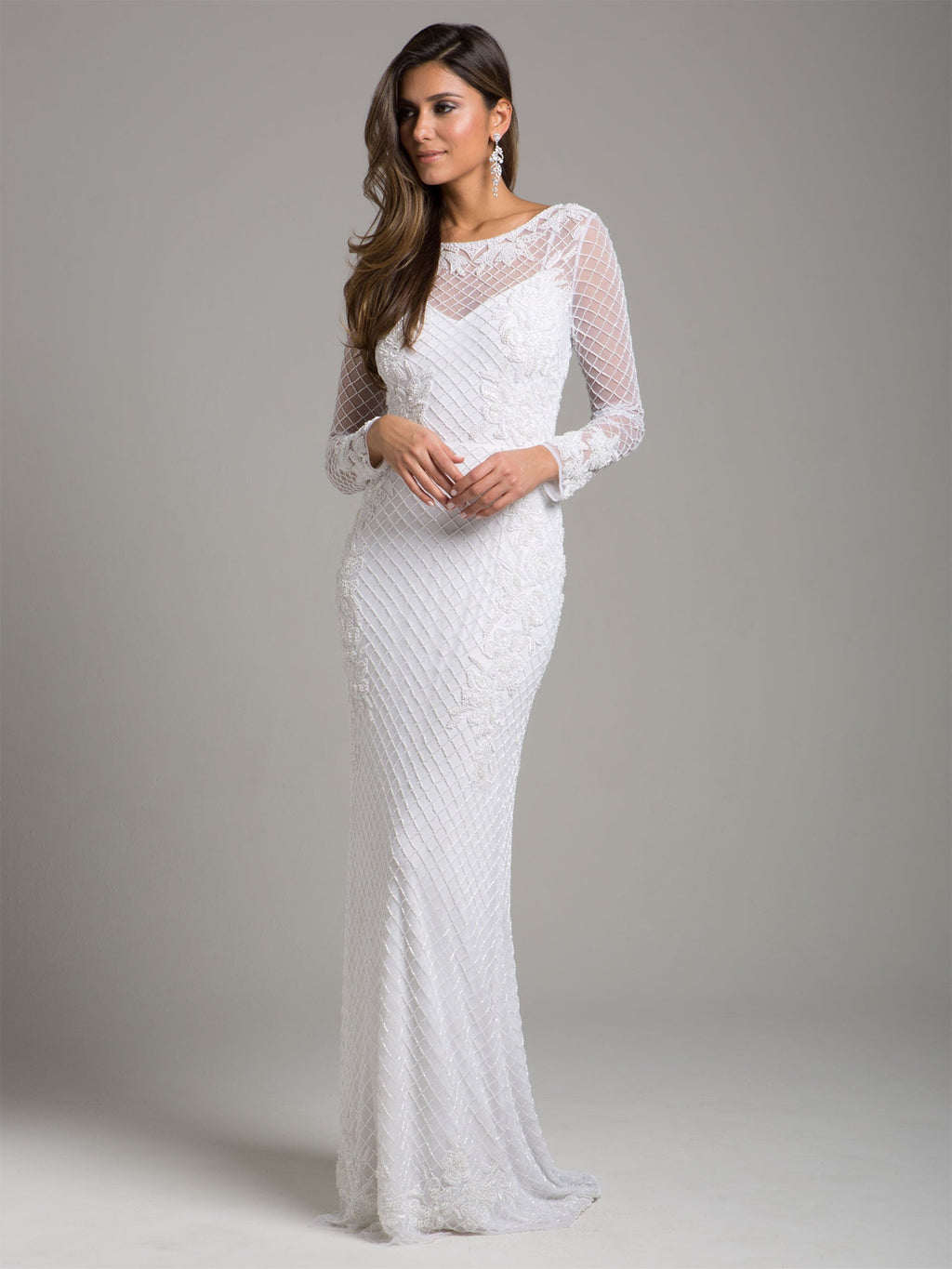 High Neck, Long Sleeve Beaded Wedding Gown - Lara 51004