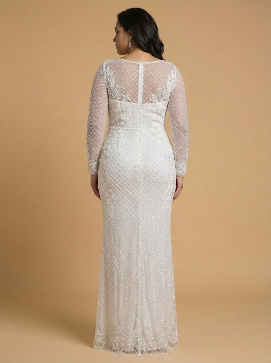 High Neck, Long Sleeve Beaded Wedding Gown - Lara 51004