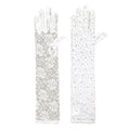 Stone Embellished Floral Lace Dressy Long Wedding Gloves