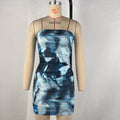 Women Clothing Summer Printed Off Neck Tube Top Cinched Waist Sheath Dress Club Wear