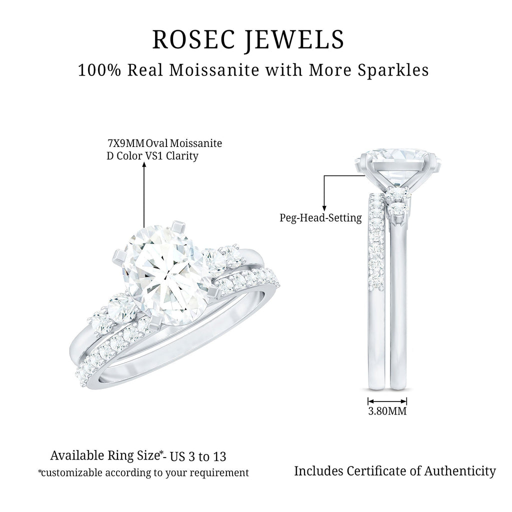 Certified Oval Cut Moissanite Engagement Ring with Wedding Band Set