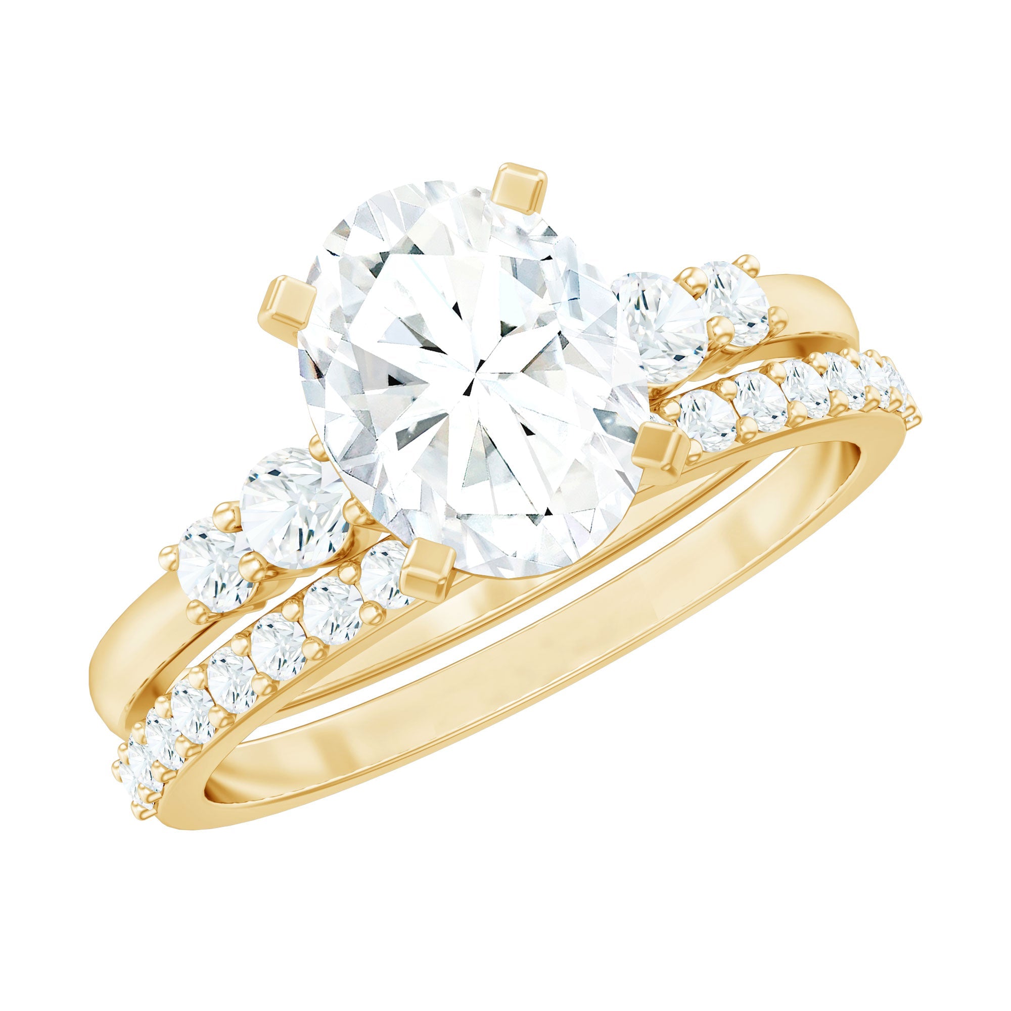 Certified Oval Cut Moissanite Engagement Ring with Wedding Band Set