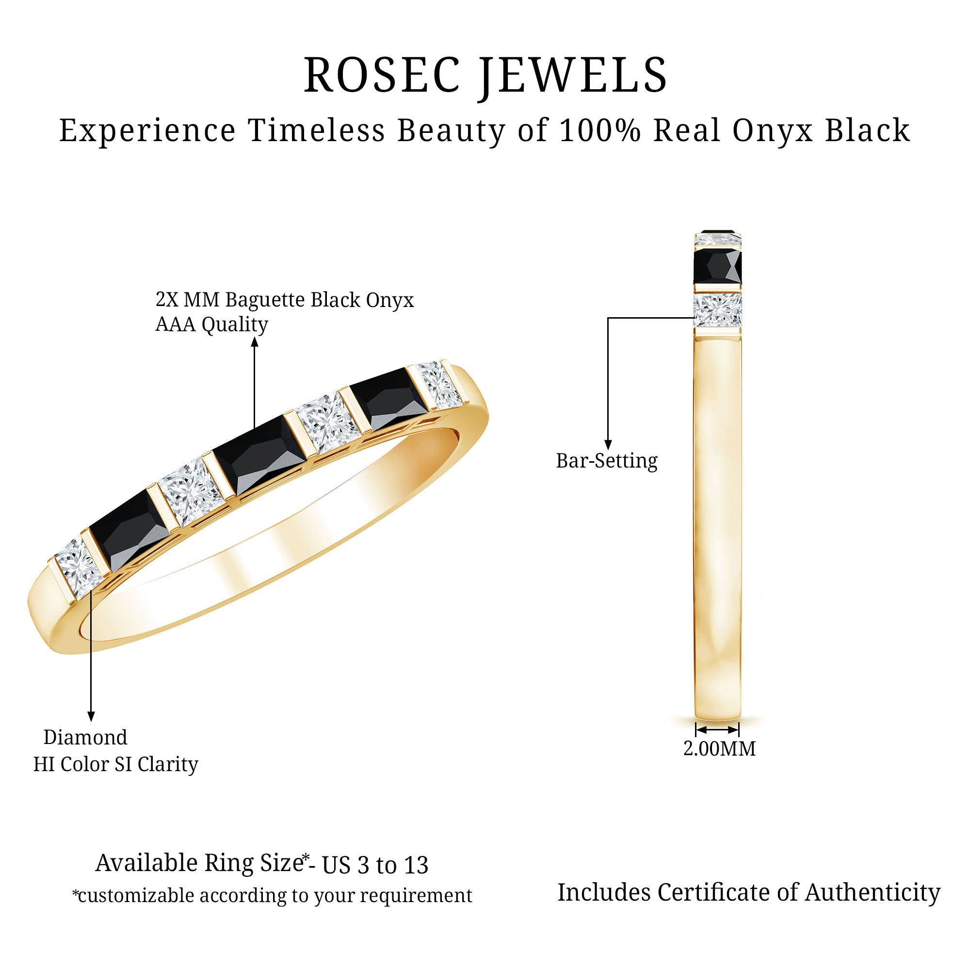 Bar Set Black Onyx and Diamond Half Eternity Wedding Band