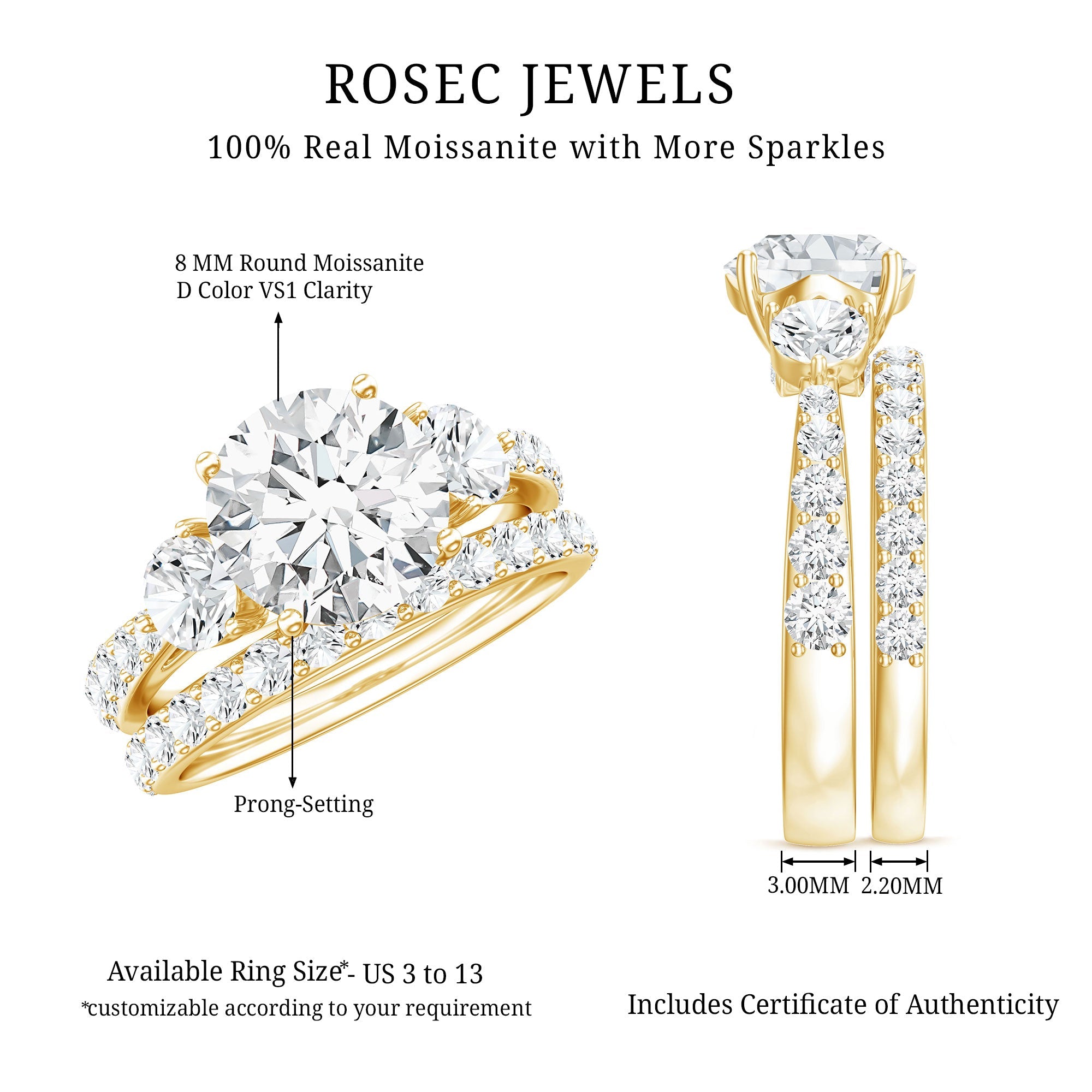 Certified 4.50 CT Round Moissanite Bridal Ring Set For Wedding