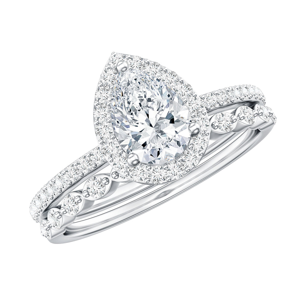 1.75 CT Moissanite Teardrop Wedding Ring Set with Halo