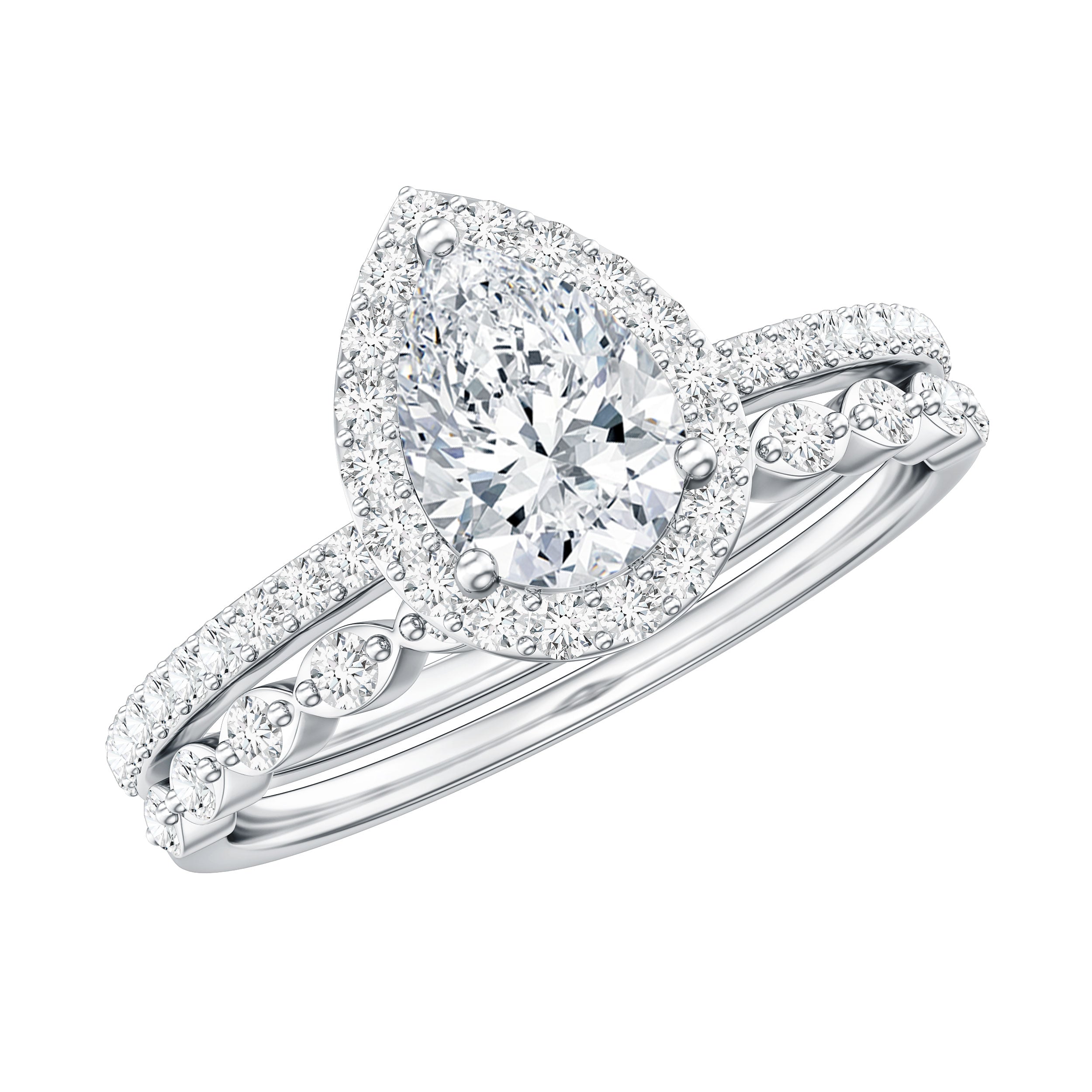 1.75 CT Moissanite Teardrop Wedding Ring Set with Halo