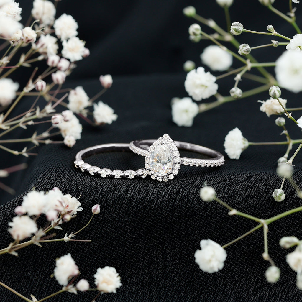 1.75 CT Moissanite Teardrop Wedding Ring Set with Halo