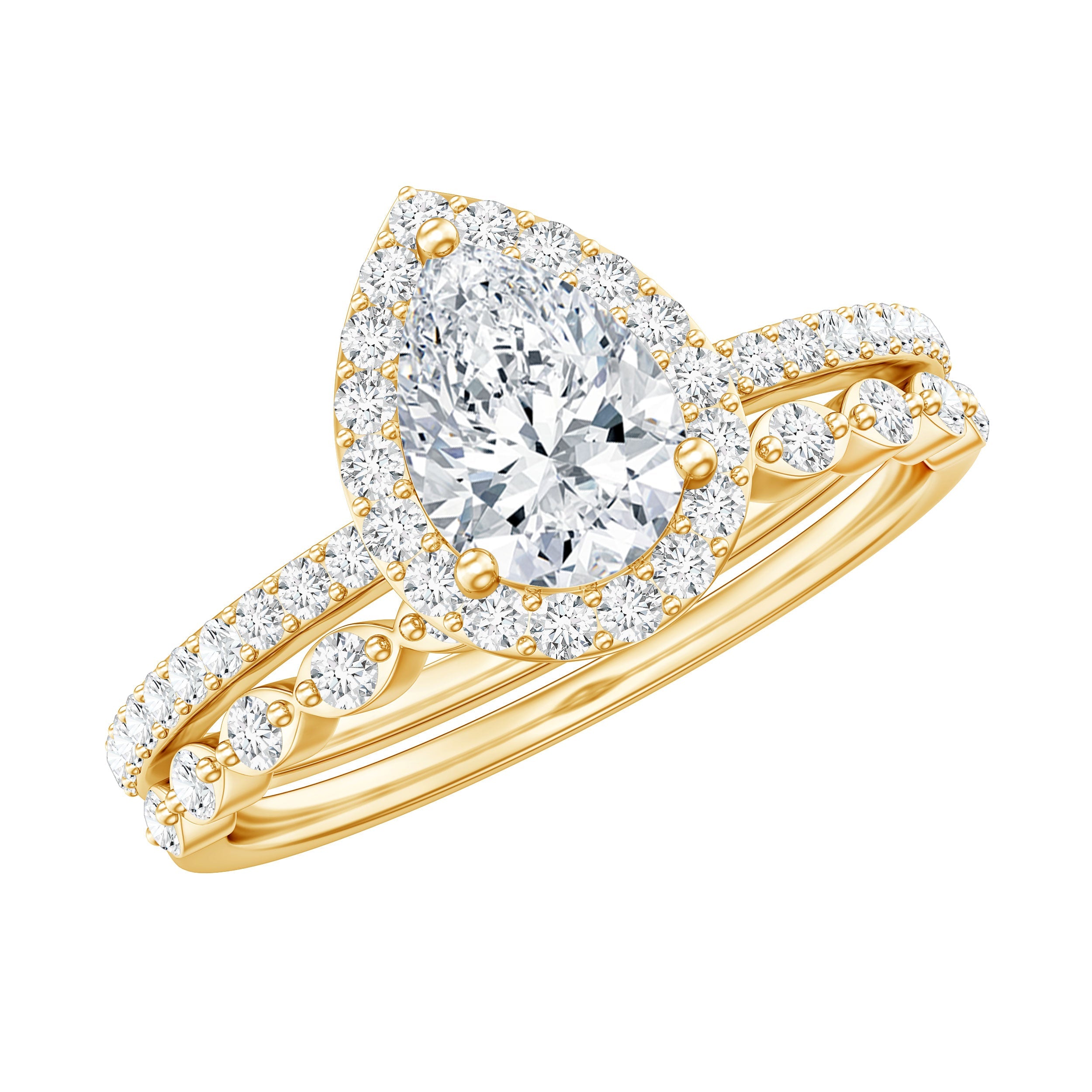 1.75 CT Moissanite Teardrop Wedding Ring Set with Halo