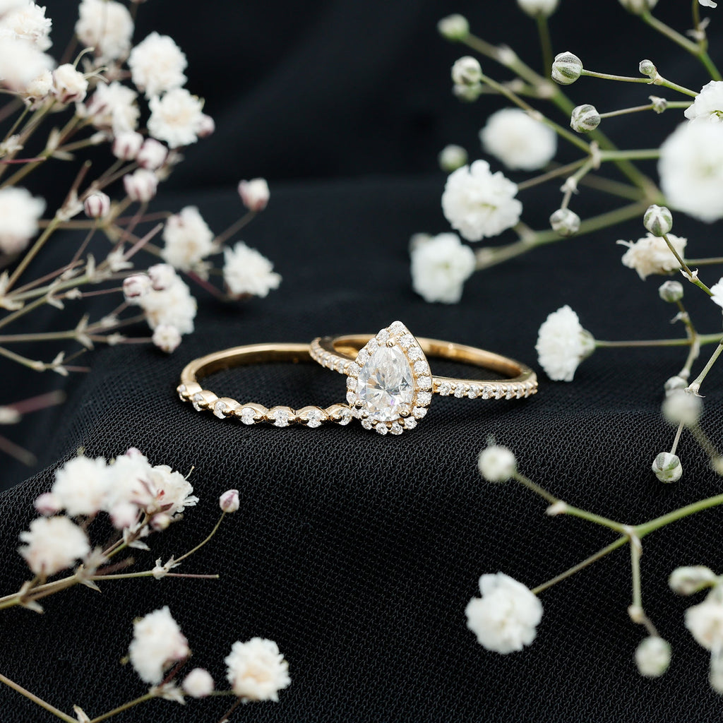 1.75 CT Moissanite Teardrop Wedding Ring Set with Halo