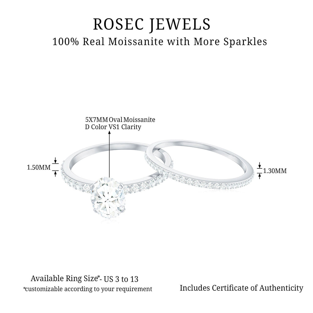 Oval Shaped Moissanite Engagement Ring with Wedding Band Set