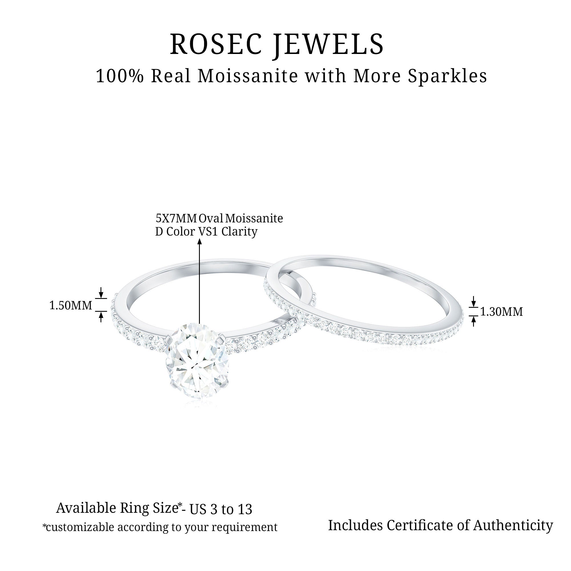 Oval Shaped Moissanite Engagement Ring with Wedding Band Set