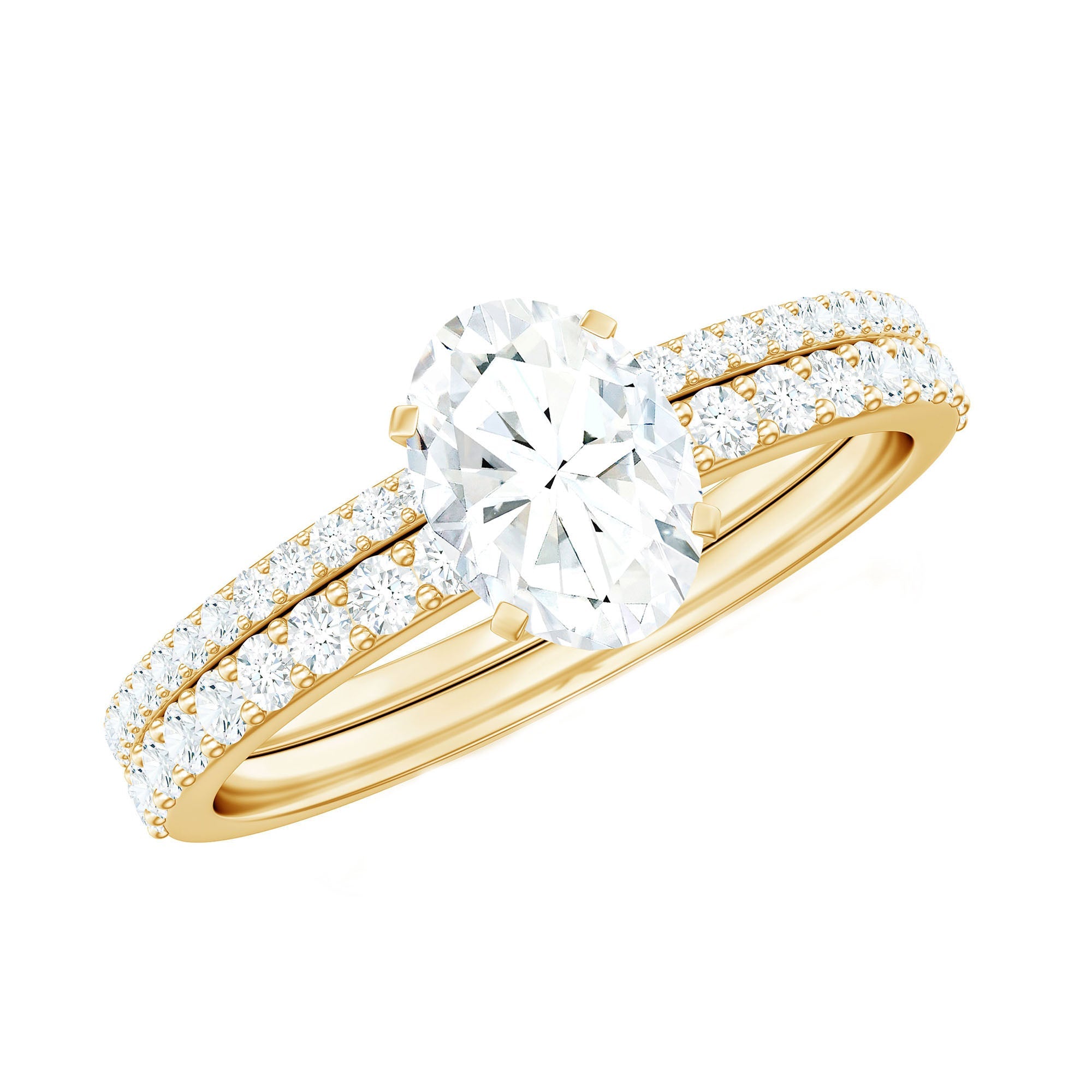 Oval Shaped Moissanite Engagement Ring with Wedding Band Set