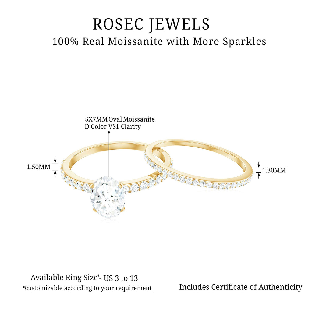 Oval Shaped Moissanite Engagement Ring with Wedding Band Set