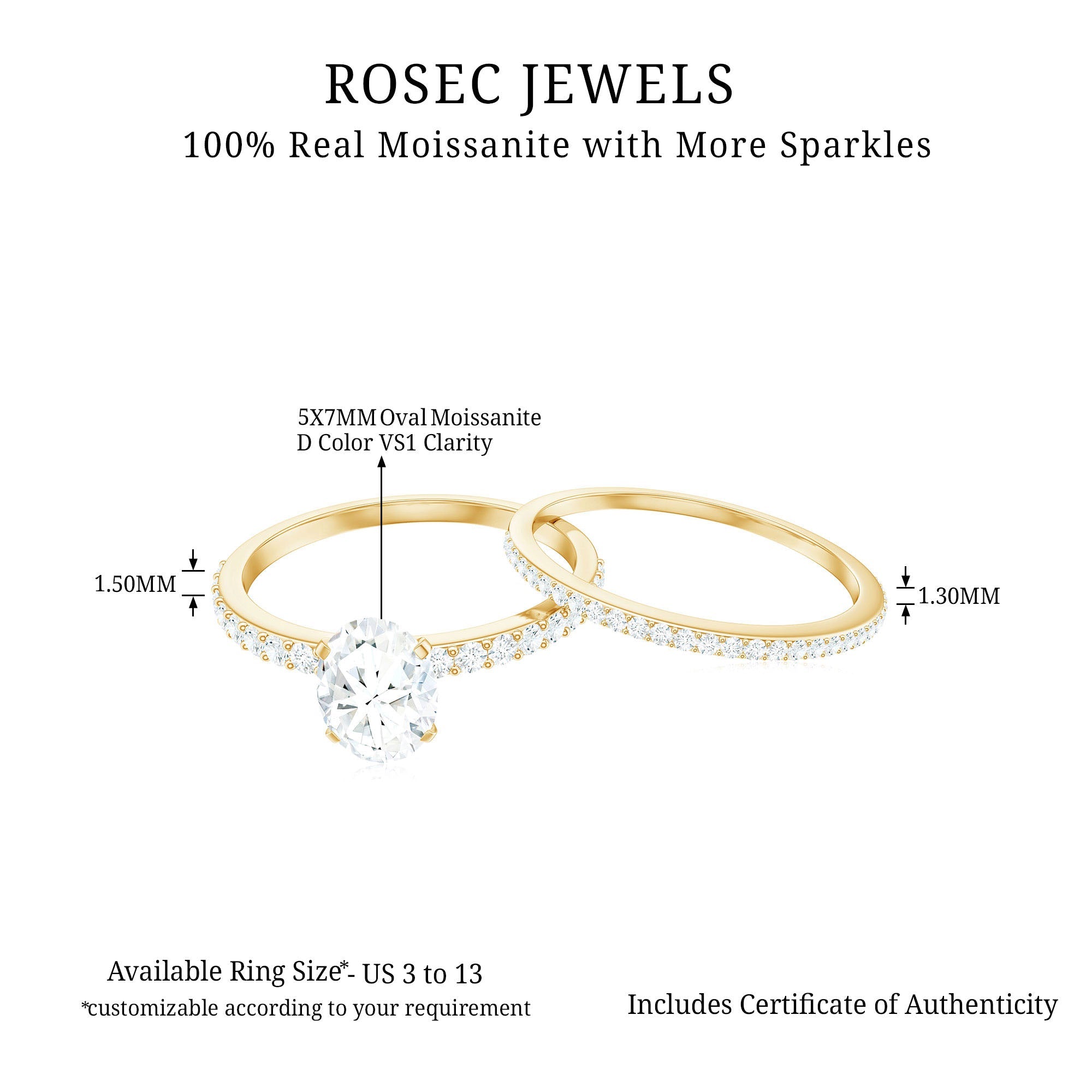 Oval Shaped Moissanite Engagement Ring with Wedding Band Set