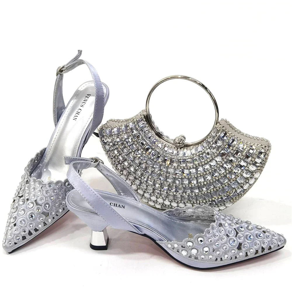 Latest Luxury Pattern Ladies Shoes And Bag Set ED217