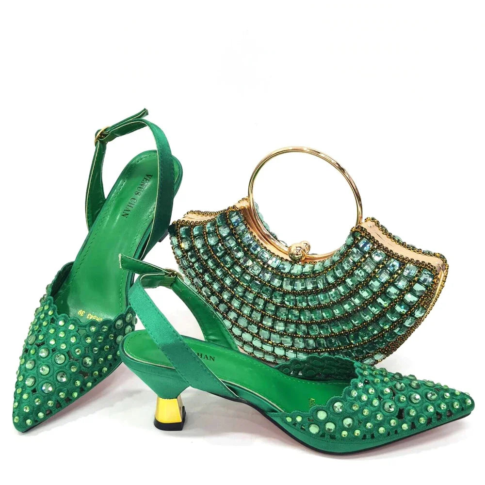 Latest Luxury Pattern Ladies Shoes And Bag Set ED217