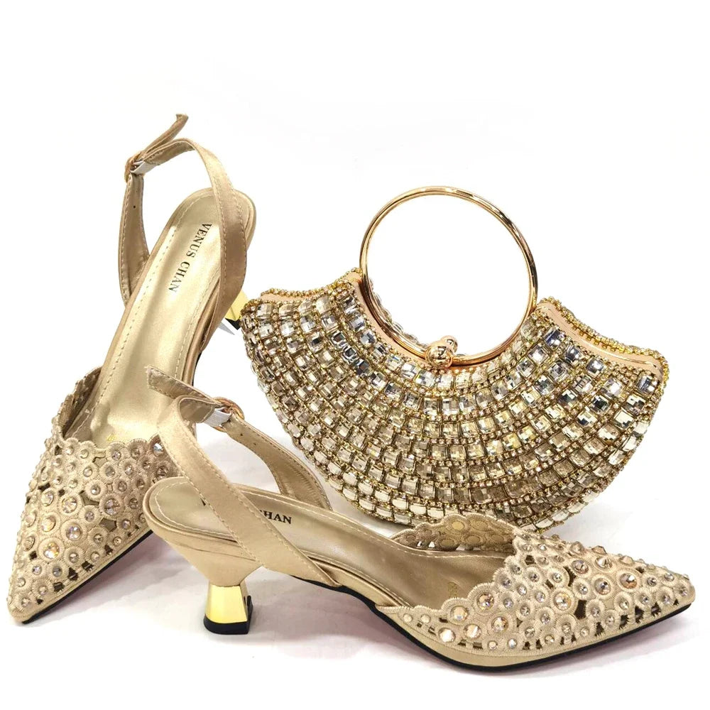 Latest Luxury Pattern Ladies Shoes And Bag Set ED217