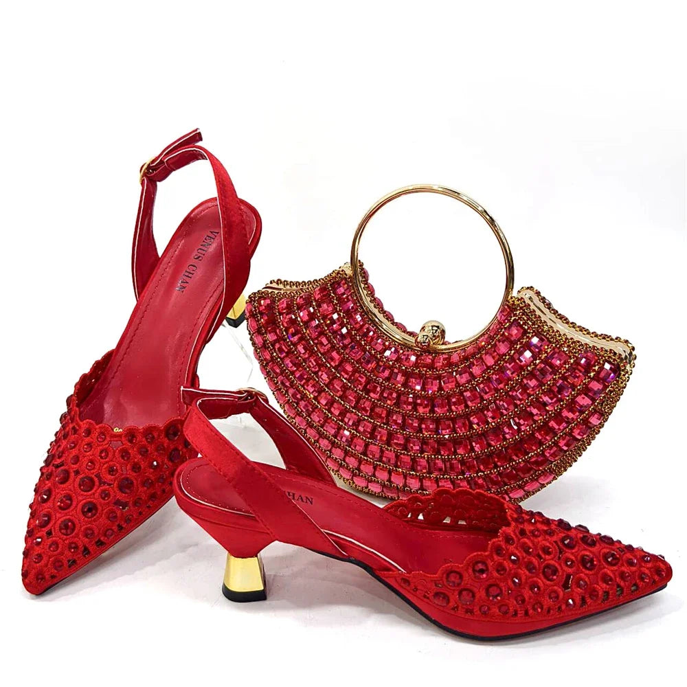 Latest Luxury Pattern Ladies Shoes And Bag Set ED217