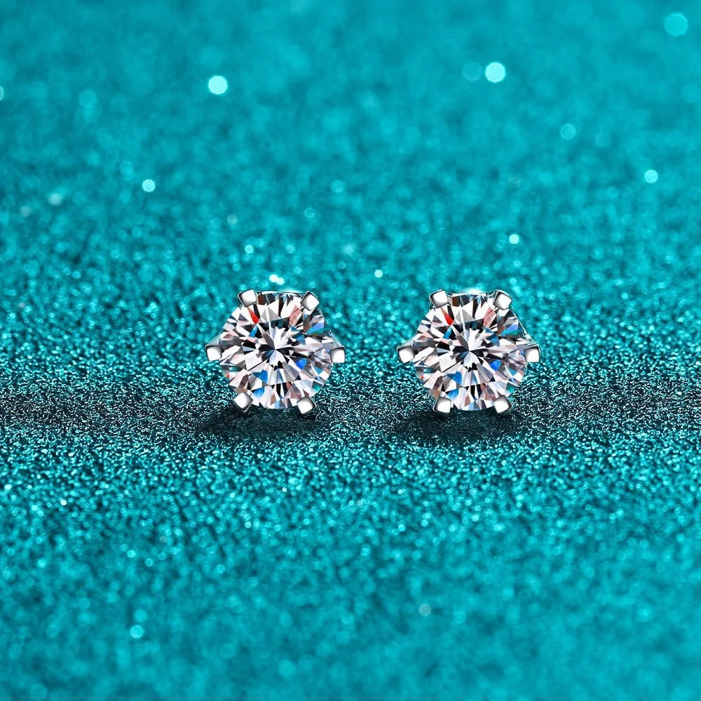 Moissanite Screw Stud Earrings D Color 6-Prong 925 Sterling Silver Wedding