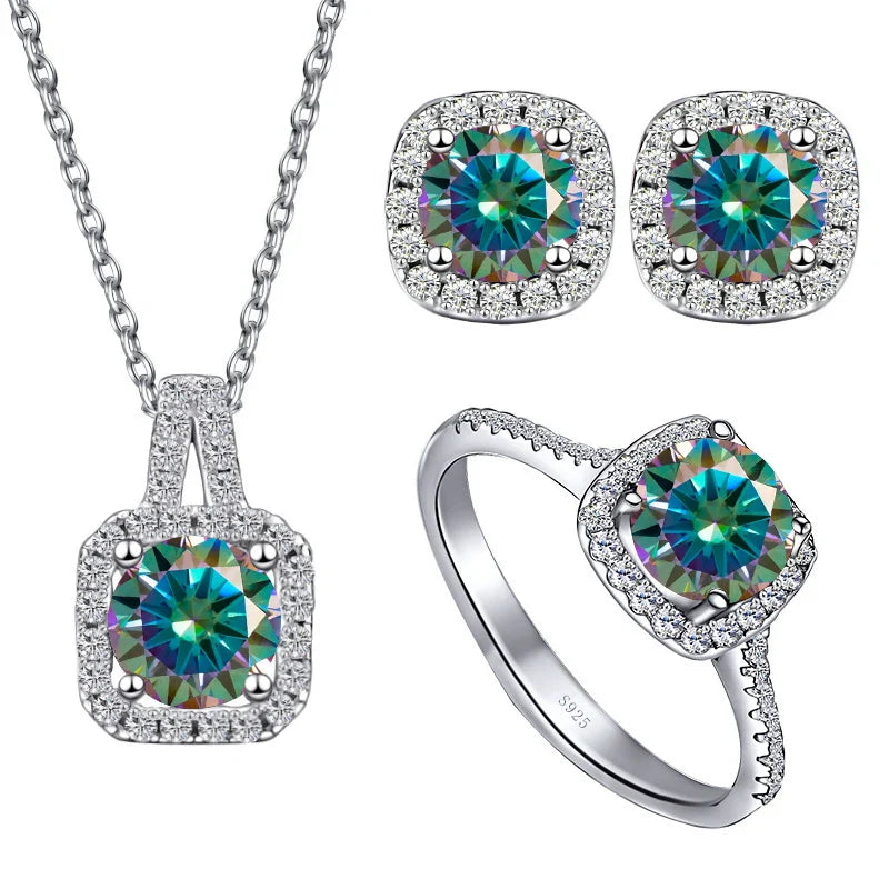 Sterling Silver 3-Piece Moissanite Jewelry Set 1ct Necklace Ring Earrings